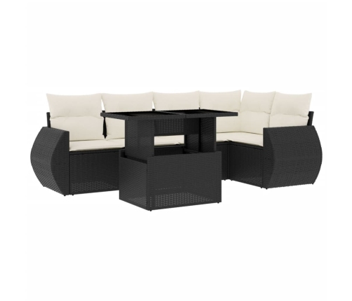 Set de sofás de jardín 6 piezas y cojines ratán sintético negro
