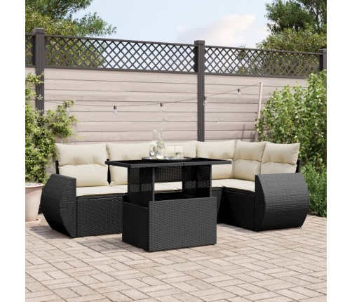 Set de sofás de jardín 6 piezas y cojines ratán sintético negro