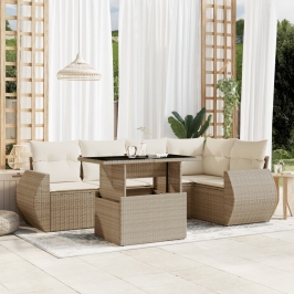 Juego de sofás jardín con cojines 6 pzas ratán sintético beige