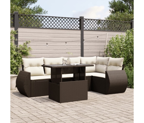Set sofás de jardín 6 piezas y cojines ratán sintético marrón