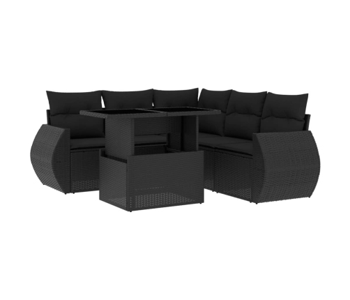 Set de sofás de jardín 6 piezas y cojines ratán sintético negro