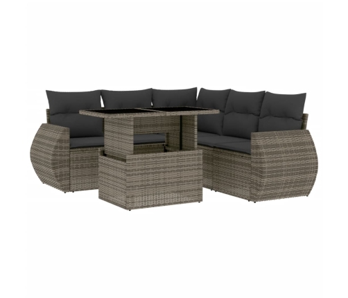 Set de muebles de jardín 6 pzas y cojines ratán sintético gris