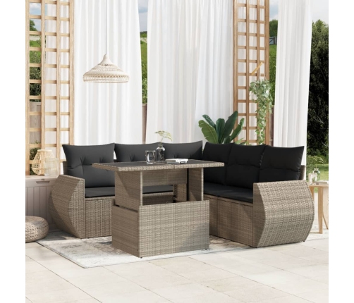 Set de sofás de jardín 6 pzas y cojines ratán sintético gris