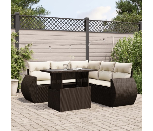 Set sofás de jardín 6 piezas y cojines ratán sintético marrón