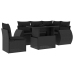 Set de sofás de jardín 6 piezas y cojines ratán sintético negro