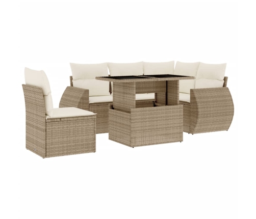 Juego de sofás jardín con cojines 6 pzas ratán sintético beige