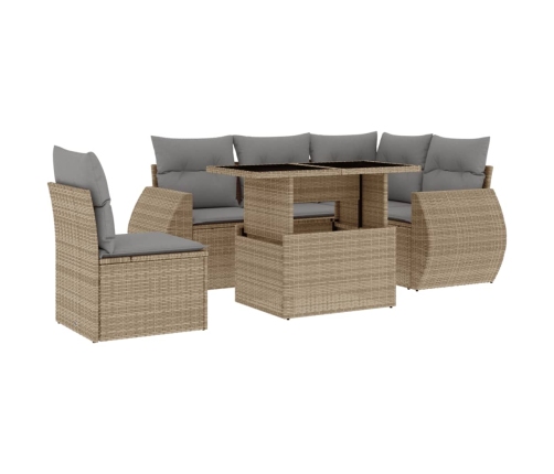 Juego de sofás jardín con cojines 6 pzas ratán sintético beige