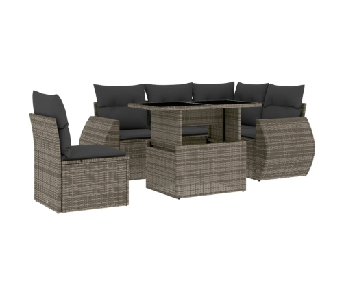 Set de muebles de jardín 6 pzas y cojines ratán sintético gris