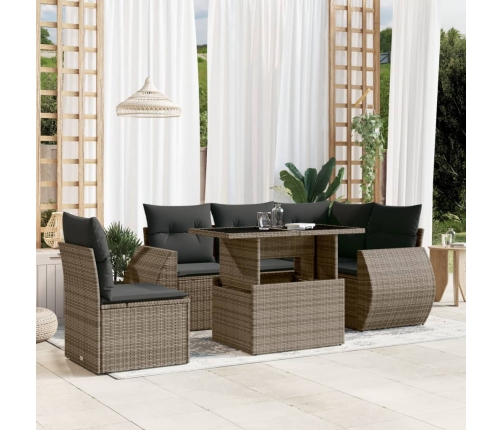 Set de muebles de jardín 6 pzas y cojines ratán sintético gris