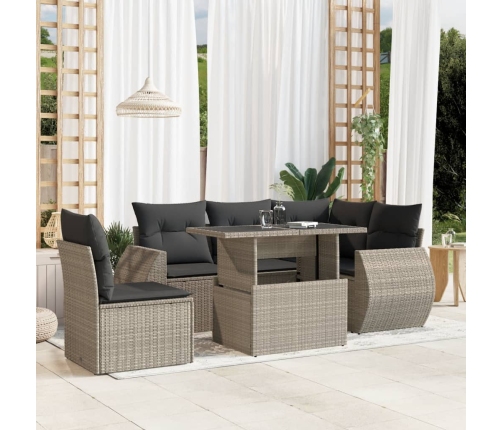 Set de sofás de jardín 6 pzas y cojines ratán sintético gris