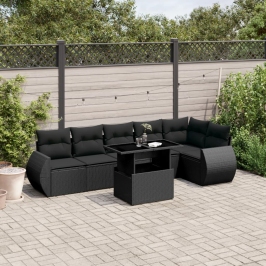Set de sofás de jardín 7 pzas con cojines ratán sintético negro
