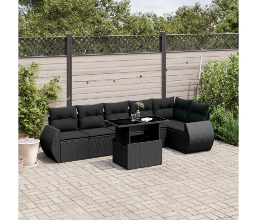 Set de sofás de jardín 7 pzas con cojines ratán sintético negro
