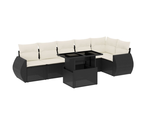 Set de sofás de jardín 7 pzas con cojines ratán sintético negro