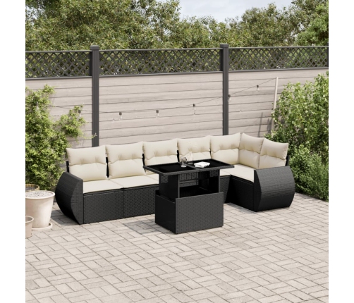 Set de sofás de jardín 7 pzas con cojines ratán sintético negro