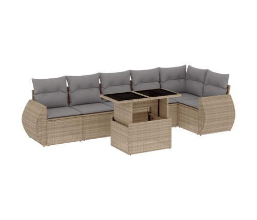 Set sofás de jardín 7 piezas y cojines ratán sintético beige