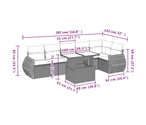 Set sofás de jardín 7 piezas y cojines ratán sintético beige