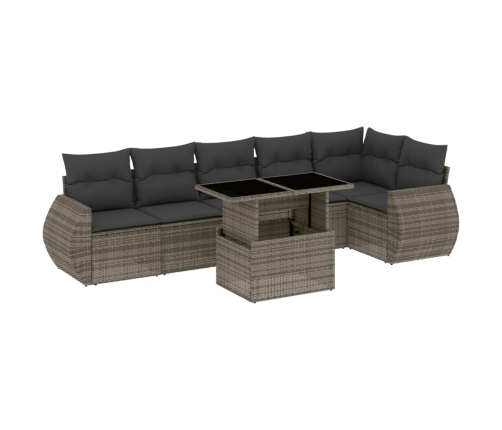 Set de sofás de jardín 7 pzas con cojines ratán sintético gris