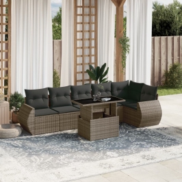 Set de sofás de jardín 7 pzas con cojines ratán sintético gris