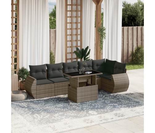 Set de sofás de jardín 7 pzas con cojines ratán sintético gris