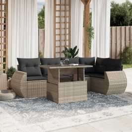 Set de sofás de jardín 7 pzas con cojines ratán PE gris claro
