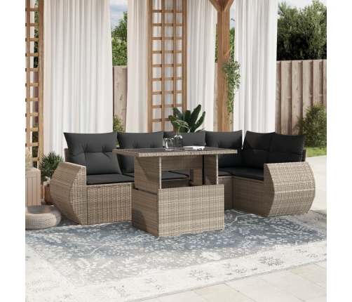 Set de sofás de jardín 7 pzas con cojines ratán PE gris claro