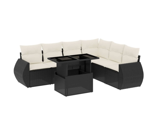 Set de sofás de jardín 7 pzas con cojines ratán sintético negro