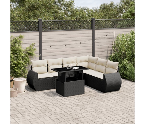 Set de sofás de jardín 7 pzas con cojines ratán sintético negro