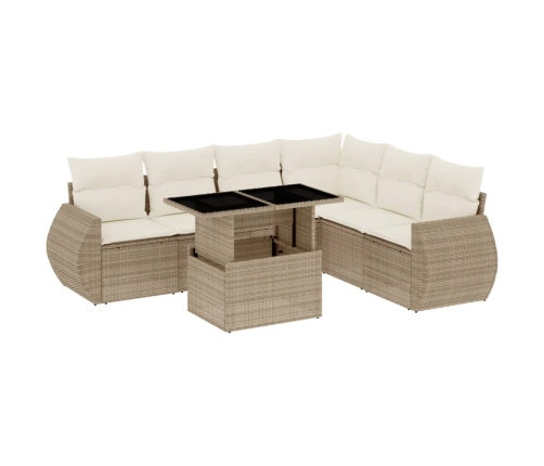 Set sofás de jardín 7 piezas y cojines ratán sintético beige