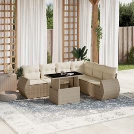 Set sofás de jardín 7 piezas y cojines ratán sintético beige