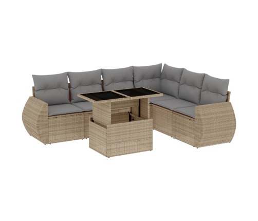 Set sofás de jardín 7 piezas y cojines ratán sintético beige