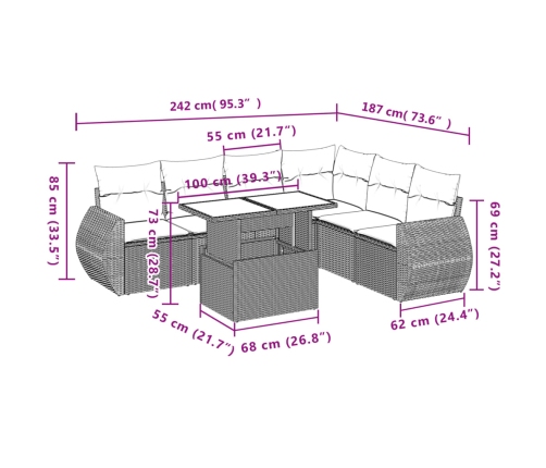Set sofás de jardín 7 piezas y cojines ratán sintético beige