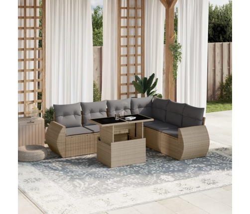 Set sofás de jardín 7 piezas y cojines ratán sintético beige
