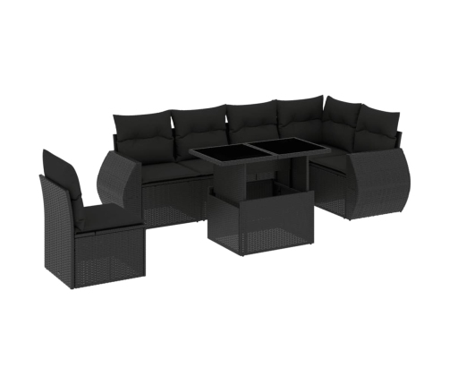 Set de sofás de jardín 7 pzas con cojines ratán sintético negro