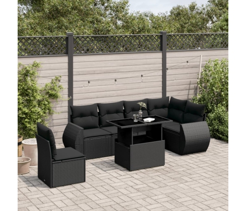 Set de sofás de jardín 7 pzas con cojines ratán sintético negro