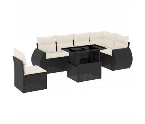 Set de sofás de jardín 7 pzas con cojines ratán sintético negro