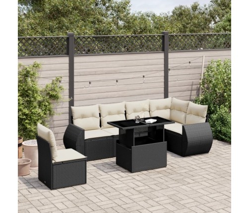 Set de sofás de jardín 7 pzas con cojines ratán sintético negro