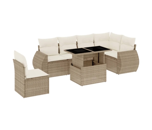 Set sofás de jardín 7 piezas y cojines ratán sintético beige