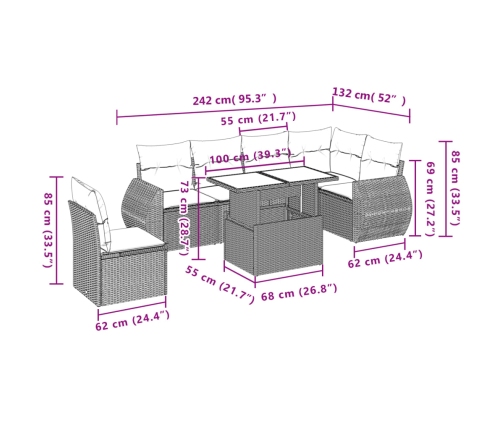Set sofás de jardín 7 piezas y cojines ratán sintético beige