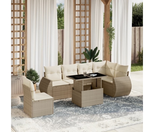 Set sofás de jardín 7 piezas y cojines ratán sintético beige