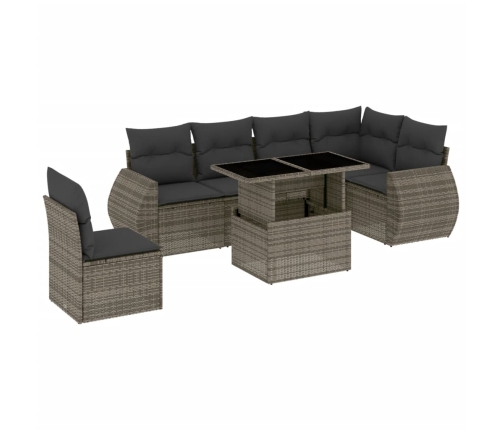Set de sofás de jardín 7 pzas con cojines ratán sintético gris