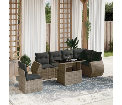 Set de sofás de jardín 7 pzas con cojines ratán sintético gris