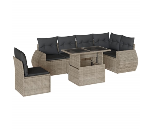 Set de sofás de jardín 7 pzas con cojines ratán PE gris claro