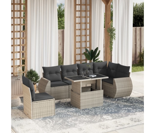 Set de sofás de jardín 7 pzas con cojines ratán PE gris claro