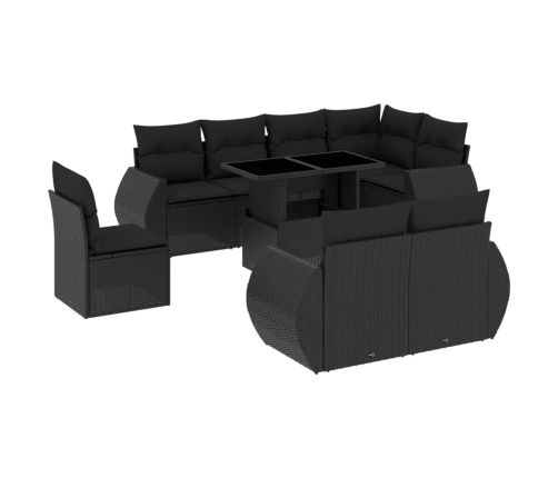 Set de sofás de jardín 8 piezas y cojines ratán sintético negro