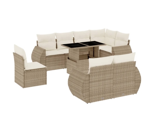 Set de sofás de jardín 9 pzas con cojines ratán sintético beige