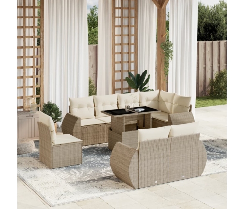 Set de sofás de jardín 9 pzas con cojines ratán sintético beige