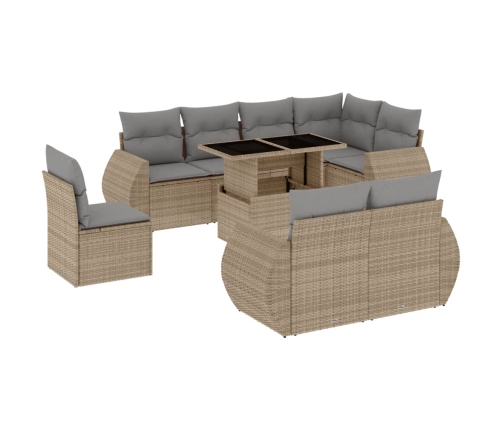 Set de sofás de jardín 9 pzas con cojines ratán sintético beige
