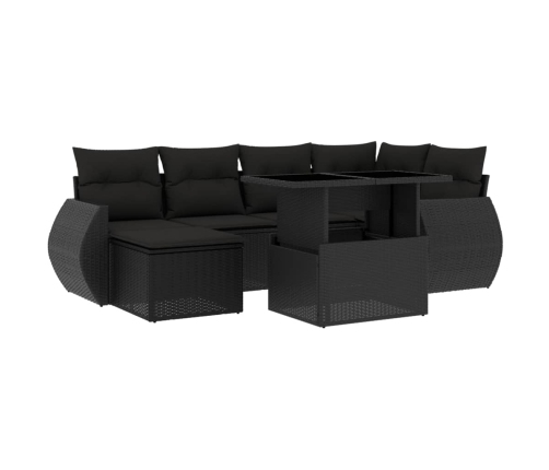 Set de sofás de jardín 7 pzas con cojines ratán sintético negro