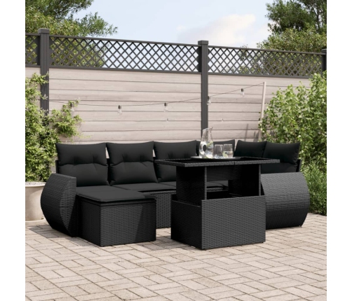 Set de sofás de jardín 7 pzas con cojines ratán sintético negro