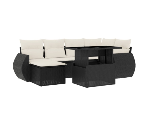 Set de sofás de jardín 7 pzas con cojines ratán sintético negro